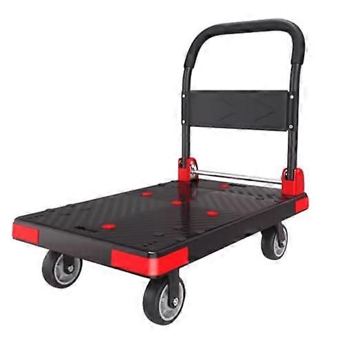 Foldable Push Hand Cart Heavy Duty Platform Hand Truck Folding Flatbed Dolly With Swivel Wheels Office Use Black L