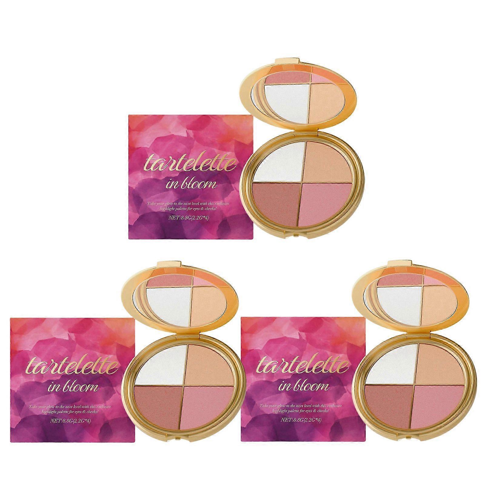 1-3PCS 4-Color Multifunctional Palette - Highlighter & Blush with Mica & Vitamin E, 8.8g - Natural Glow, Silky Texture, Travel-Friendly with Mirror