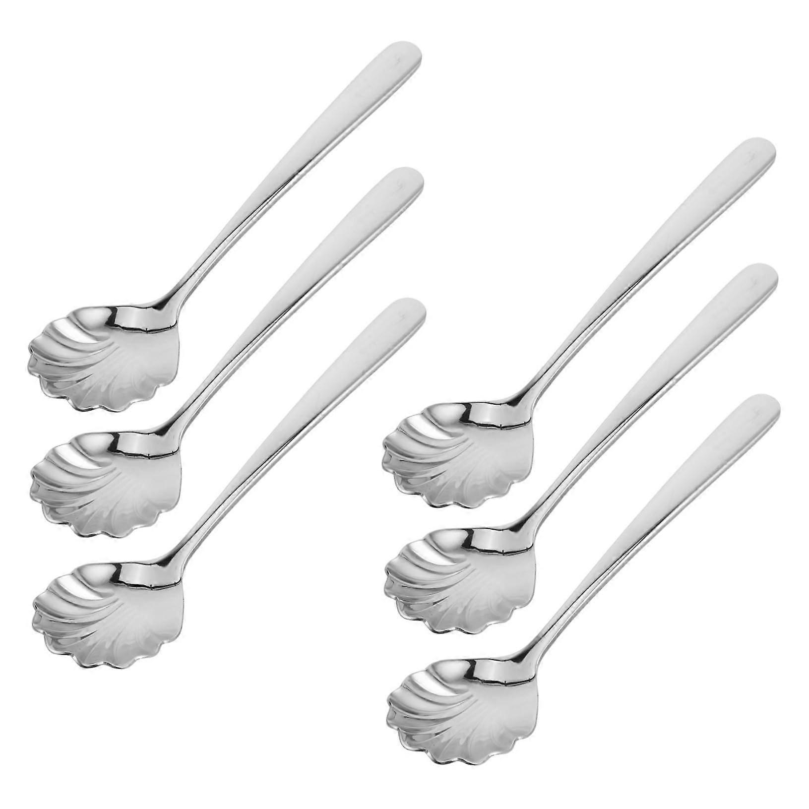 Stainless Steel Small Dessert And Coffee Spoons Shell Shape Ice Cream And Pudding Serving Set Of 6 For Hotels And Cafes