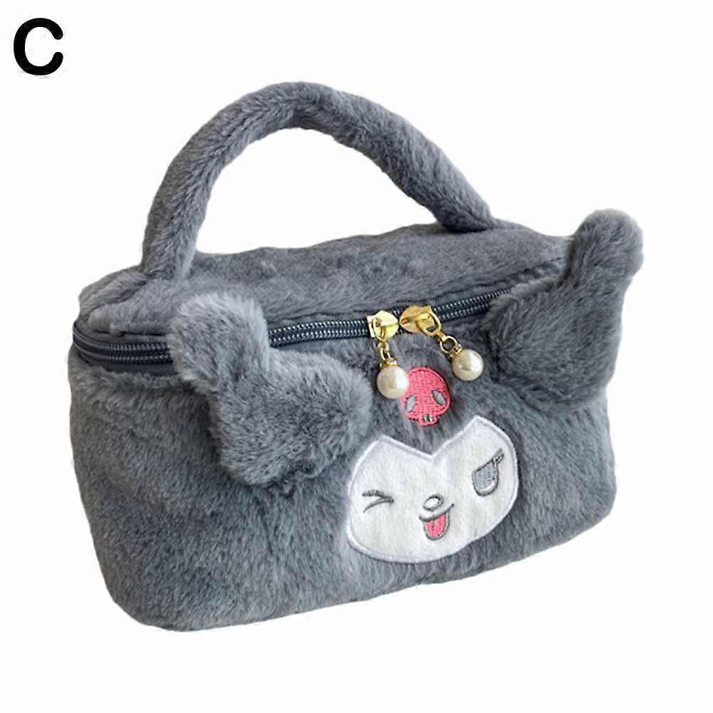 Soft Plush Handheld Makeup Bag with Multiple Compartments for Organized Cosmetic Storage