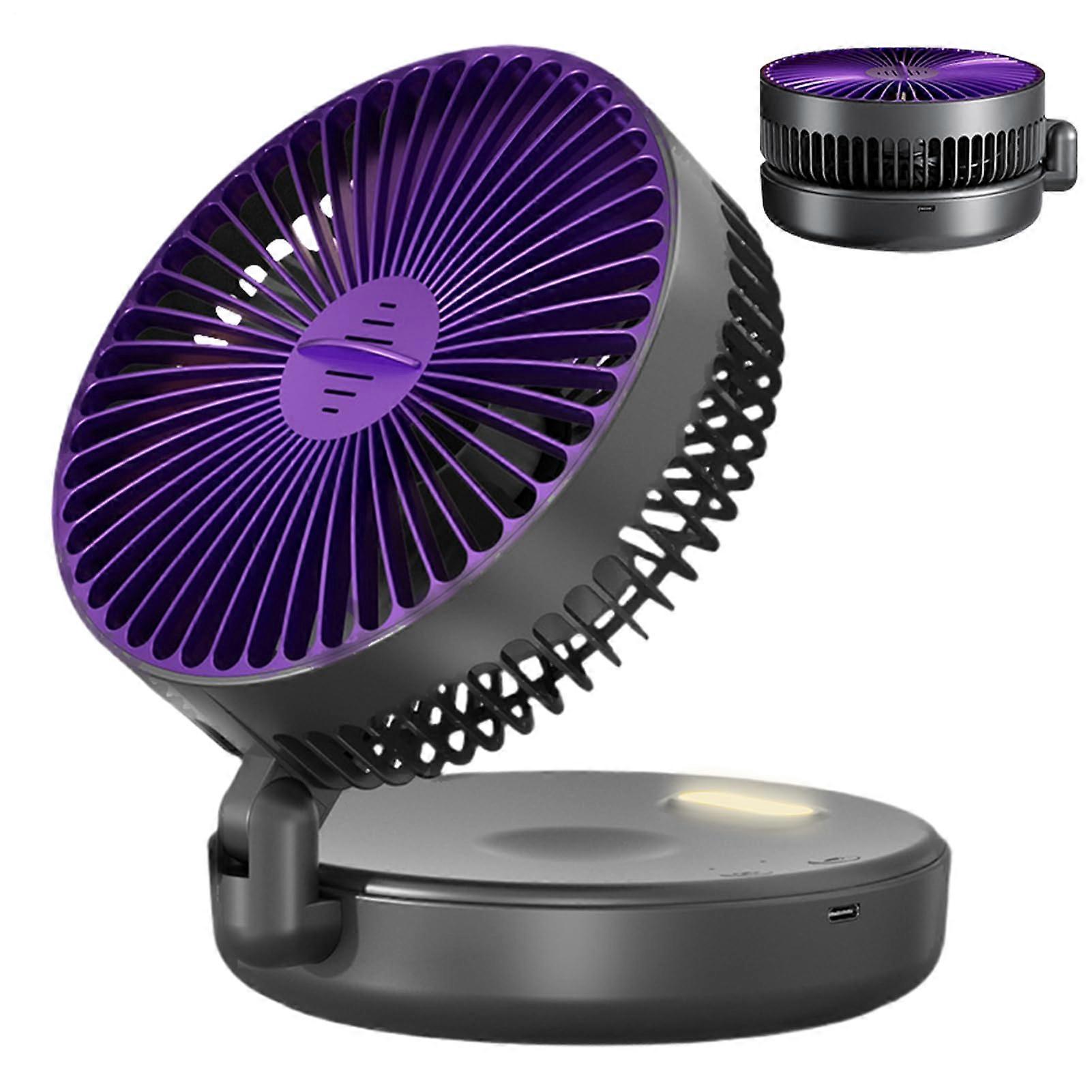 Room Air Circulator Desk Fan With Aromatherapy Box, 5 Speeds, Rechargeable Foldable, Timer Night Light, Gray