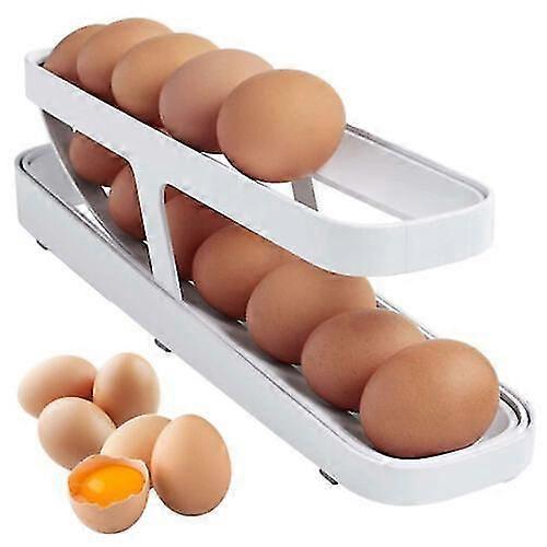 Refrigerator Egg Dispenser Auto Rolling Egg Holder 2 Tier cy
