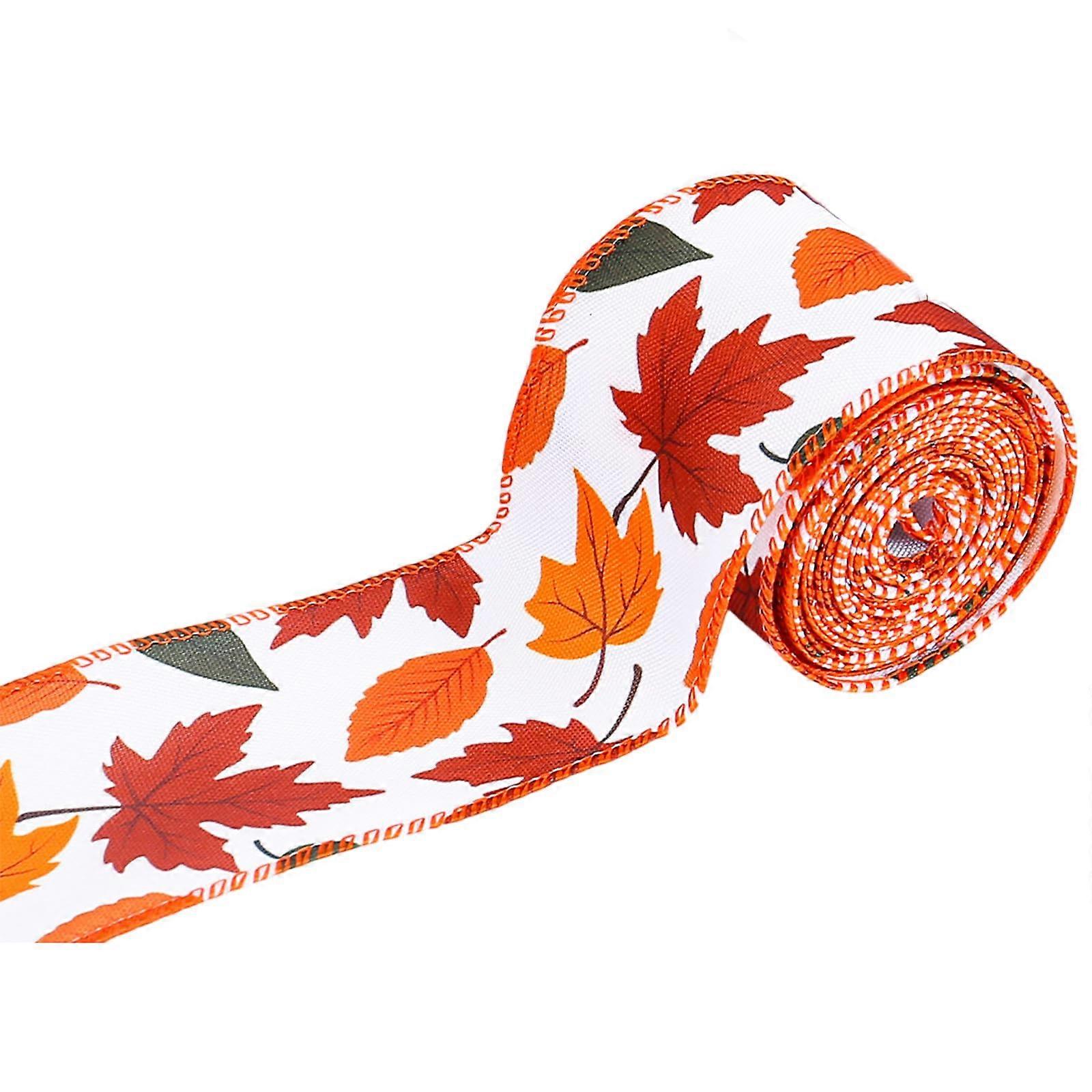 Grosgrain Ribbon Harvest Pumpkin Leaf Pattern, Multiple Color Maple Leaf Model For Bows, Gift Boxes, Craft Decoration