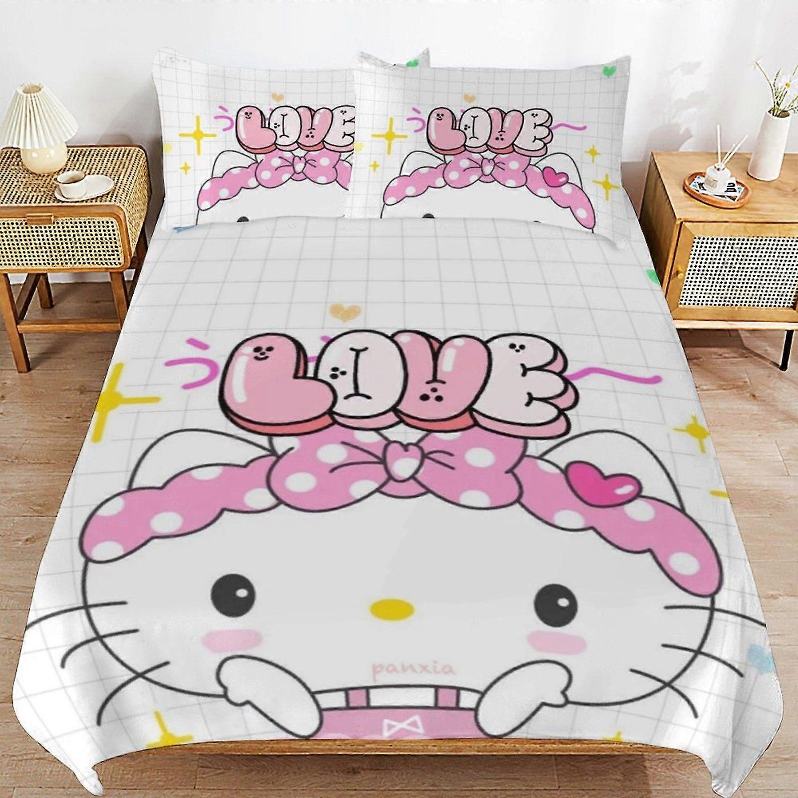 w8 Hello Kitty Breathable Bedding Solution Soft Surface Zipper Durable Thread Duvet Cover Sets Comfort Sleep m8