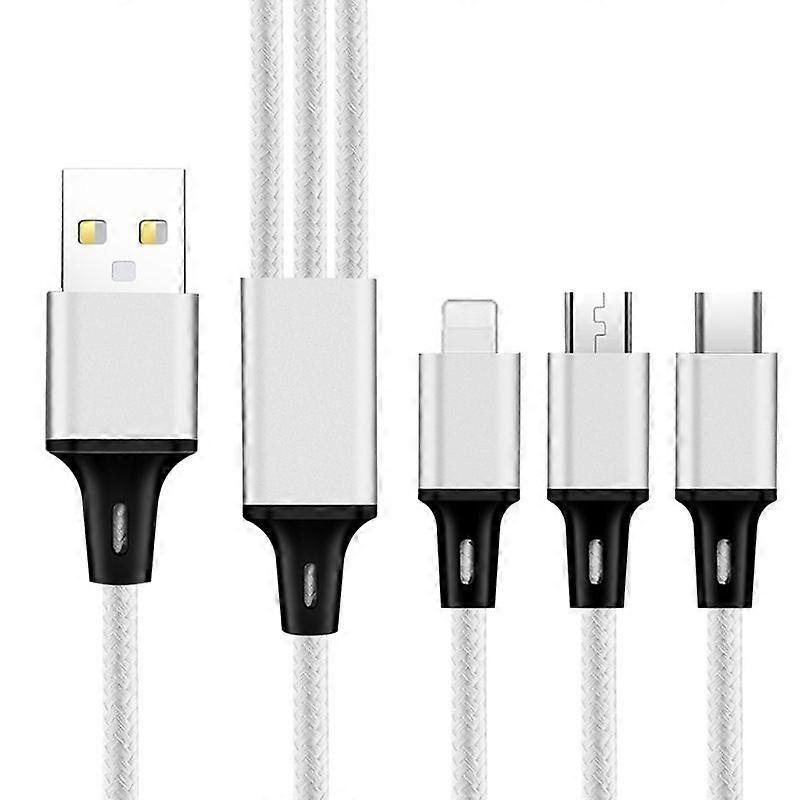 2 PCS USB To 8 Pin + Type-C + Micro USB Fast Charging Cable (Silver)