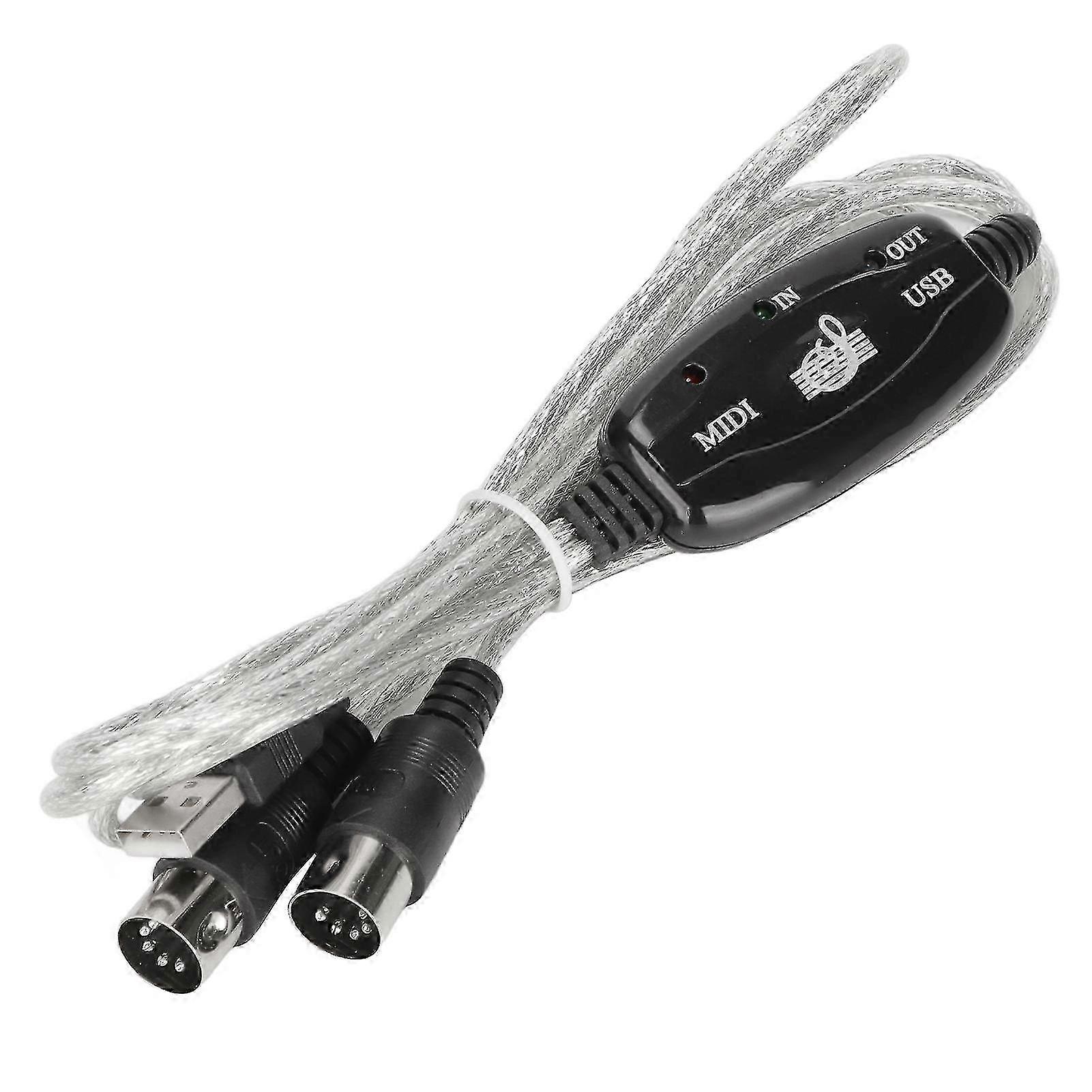 MIDI to USB Cable Approx 2.2yd Long 16 Channels USB PC Interface LED Power Input Output Indicator USB MIDI Cable
