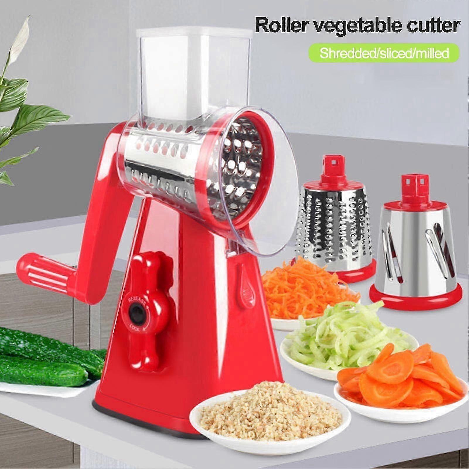 Hariumiu Vegetable Slicer with 3 Stainless Steel Blades, Manual Rotary Grater with Handle, Multifunctional Chopper for Potato, Carrot, Cucumber, Nuts