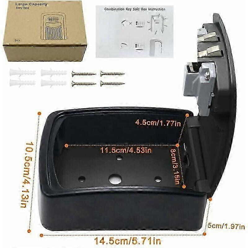 Large Key Box, 4-Digit Code, Wall-Mounted Safe Deposit Box, Black