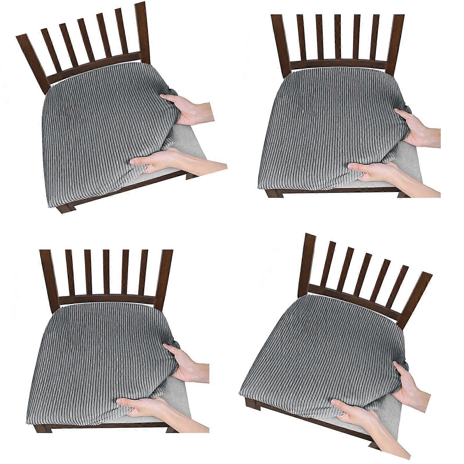 4Pcs Polyester Seat Cover Waterproof Stretch Soft Polyester Blend Spillproof Designs for Home Furniture  grey