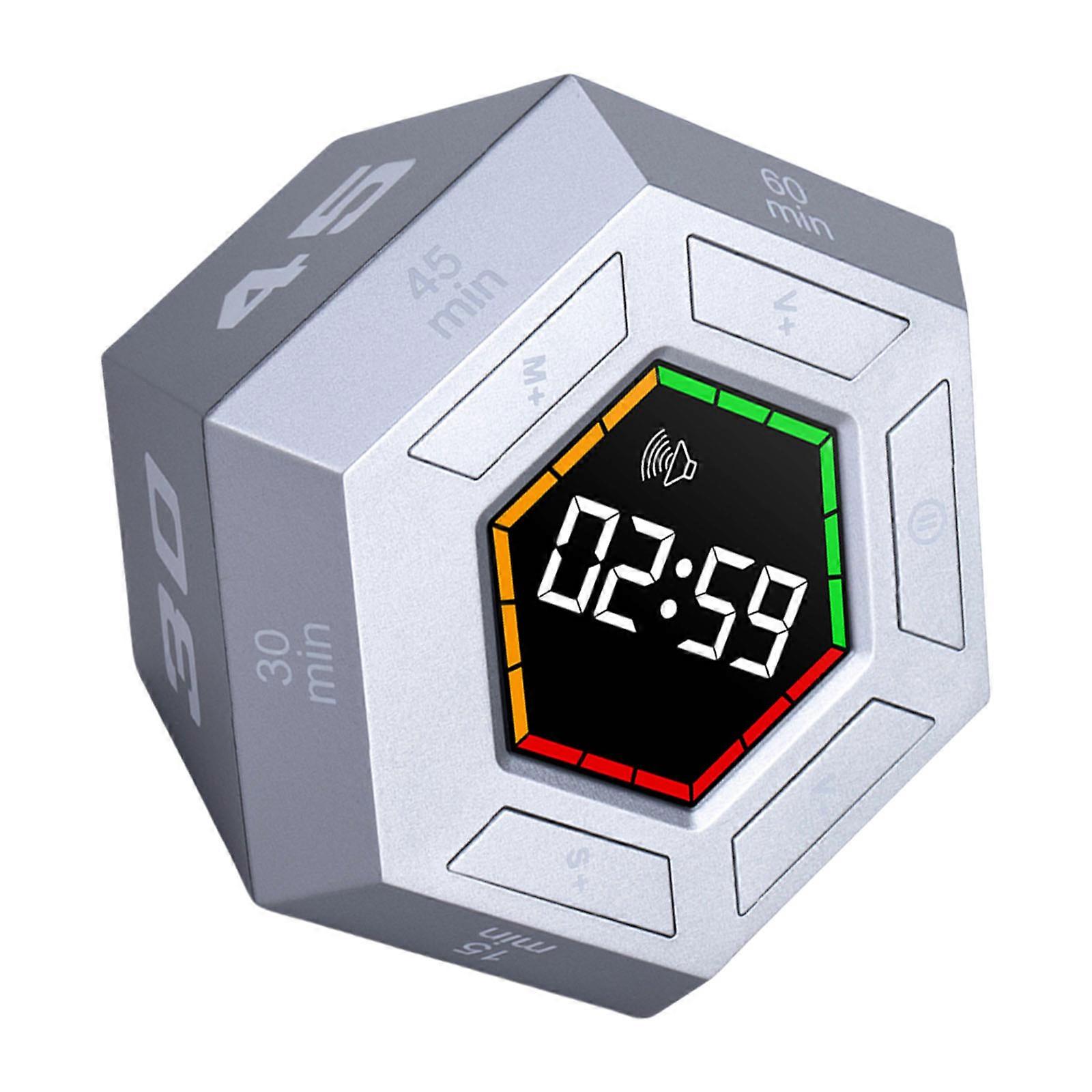 Digital Timer LED Display Countdowns Study Pratical Time Management Tool For Classroom Homework Hexagonal Shape Timer  Silver