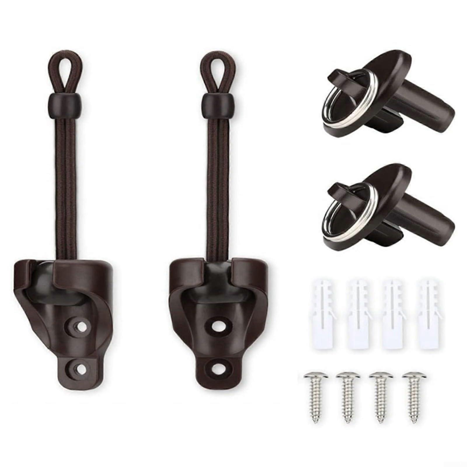 Window Blind Tension Kit with Bungee Cord Fasteners for Outdoor Roller Shade Support System Brown
