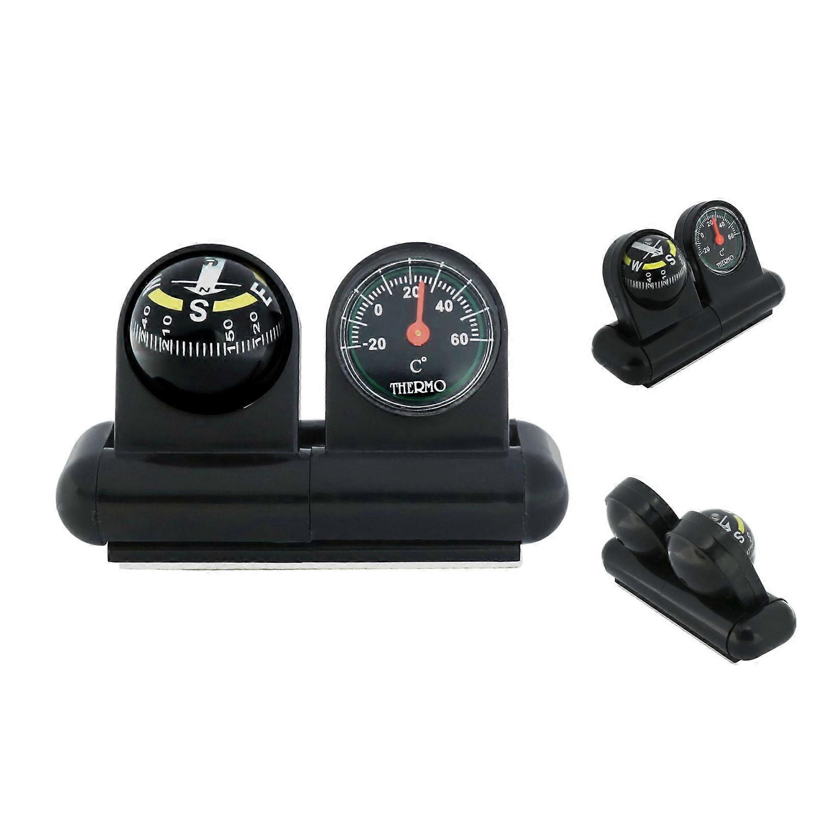 2 In 1 Car Guide Ball Thermometer Adjustable Angle Compass LC285