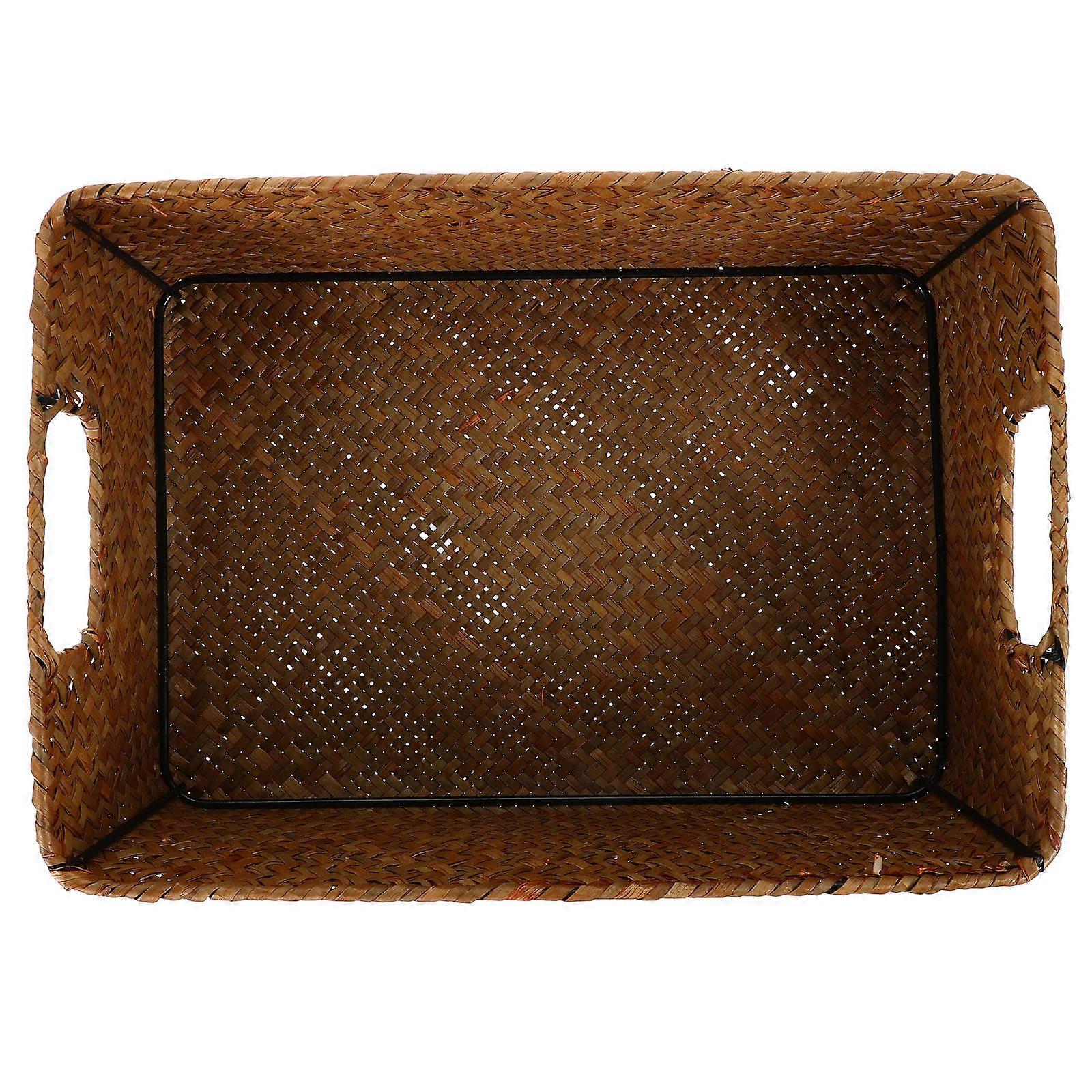 Hand Woven Storage Basket Bamboo Material Organizer Wardrobe Rectangular 33X23X11CM 1Set