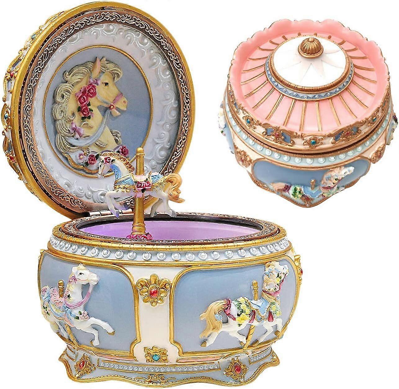 You are My Sunshine Music Box Carousel Horses Unicorn Musical Box with Sankyo 18-Note Wind Up