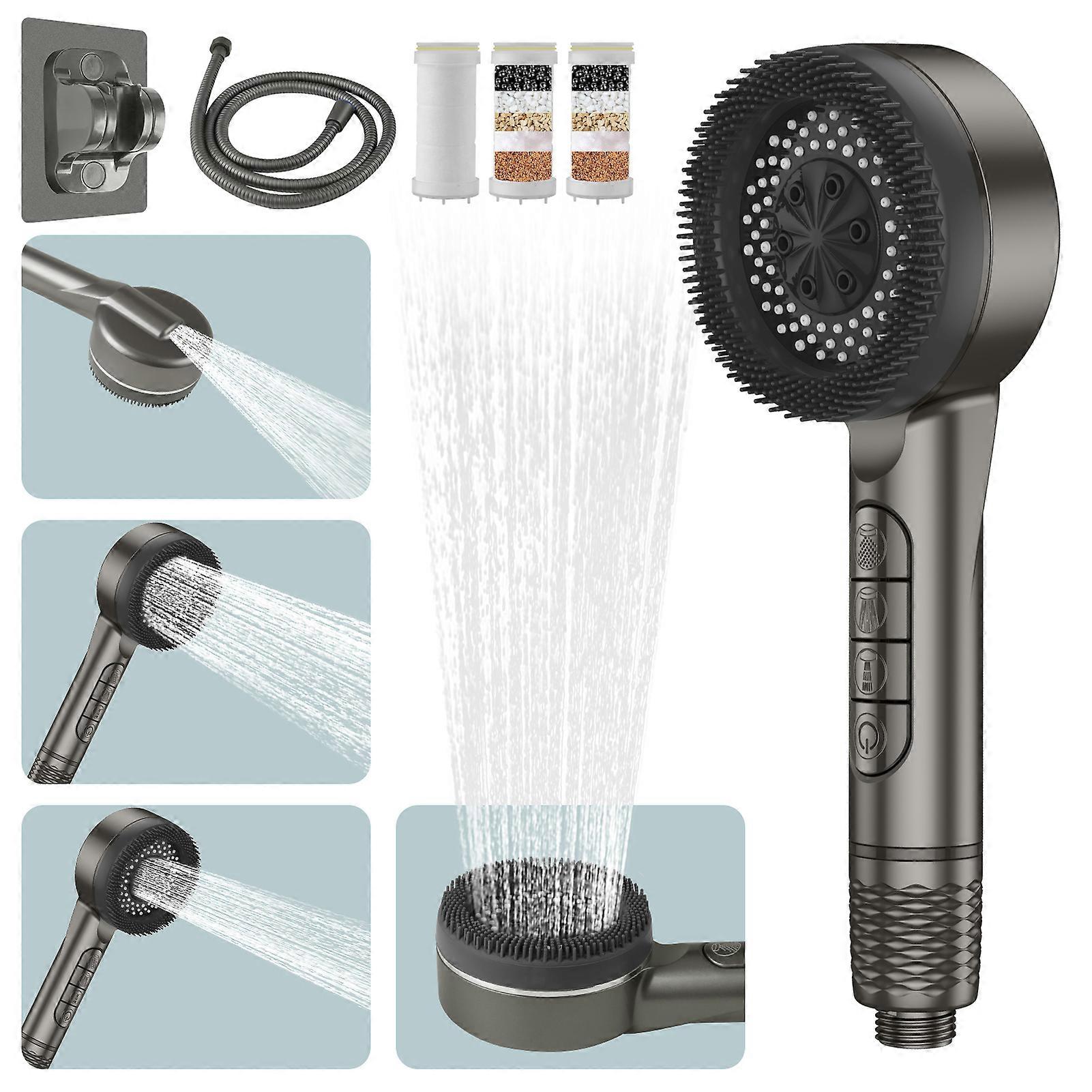 4 Modes Hard Water Filter Shower Head 15 Layers Filtration Water Saving High Pressure Shower Heads1.5m Hose with Pause Switch