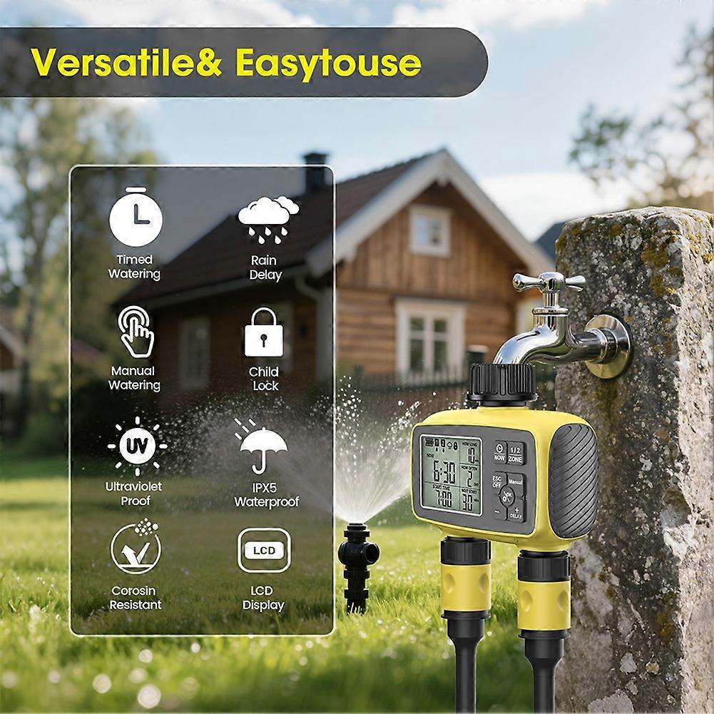 Intelligent Watering Controller Dual-Zone Water Timer Control System Automatic Outdoor Flower Watering Valve Device