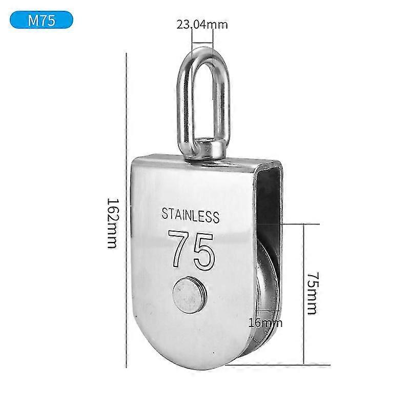 304 Rustfrit stål løftehjul ring enkelt hjul dobbelt hjul fast wire reb remskive u form roterende hjul (75 enkelt hjul) - 5stk