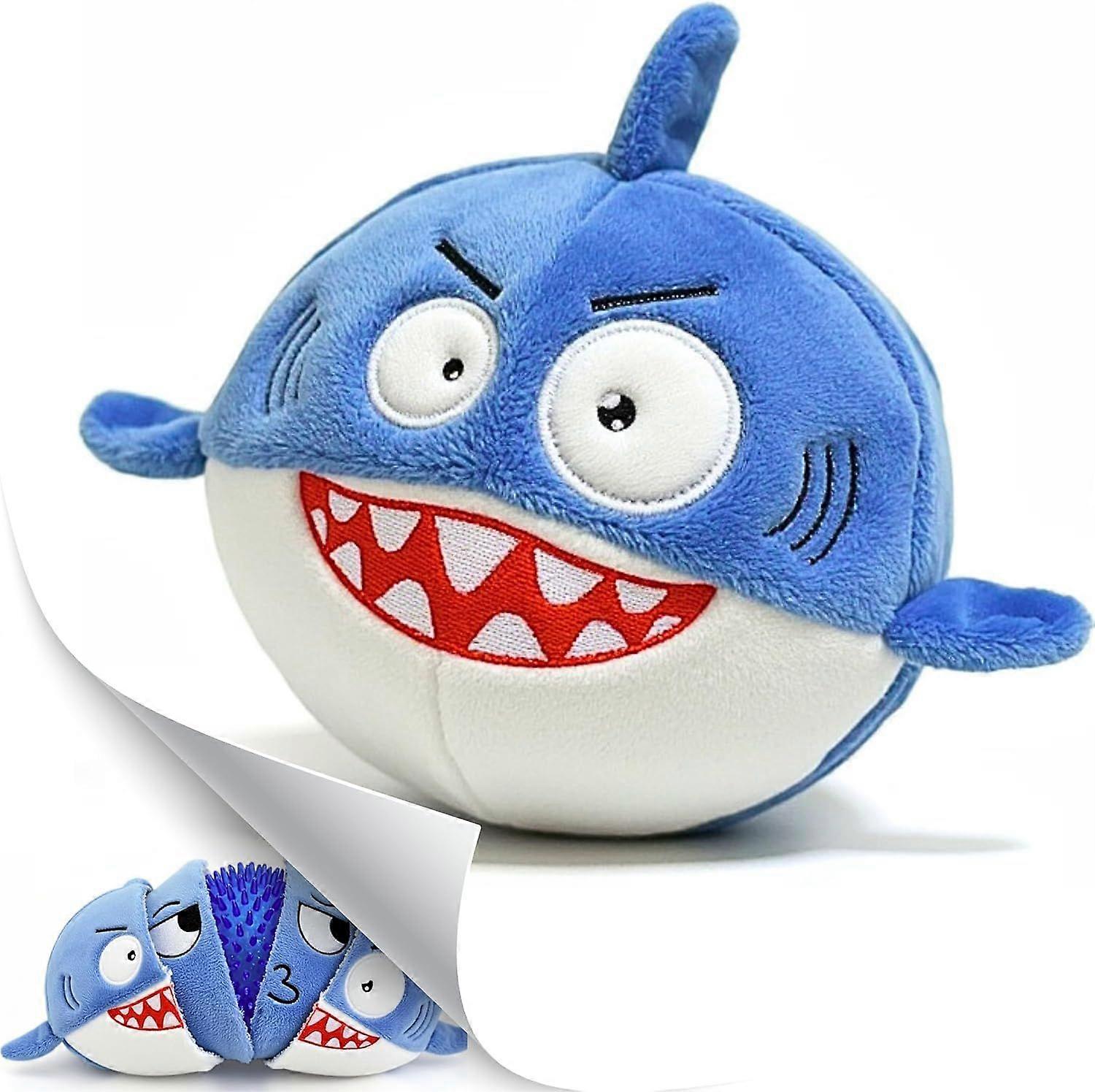3 in 1 Squeaky Soft Plush Durable Dog Chew Toy for Aggressive Chewers, No Stuffing Interactive Tough Rip & Reveal Crinkle Shark Ball for Christmas, Pu