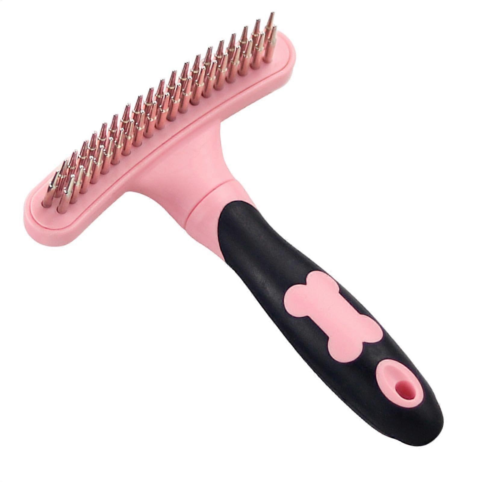 Pet Grooming Rake with Double Row Pins for Dogs and Cats, Extra Wide Dematting Brush with AntiSlip Grip for Thick Fur and Undercoat Shedding