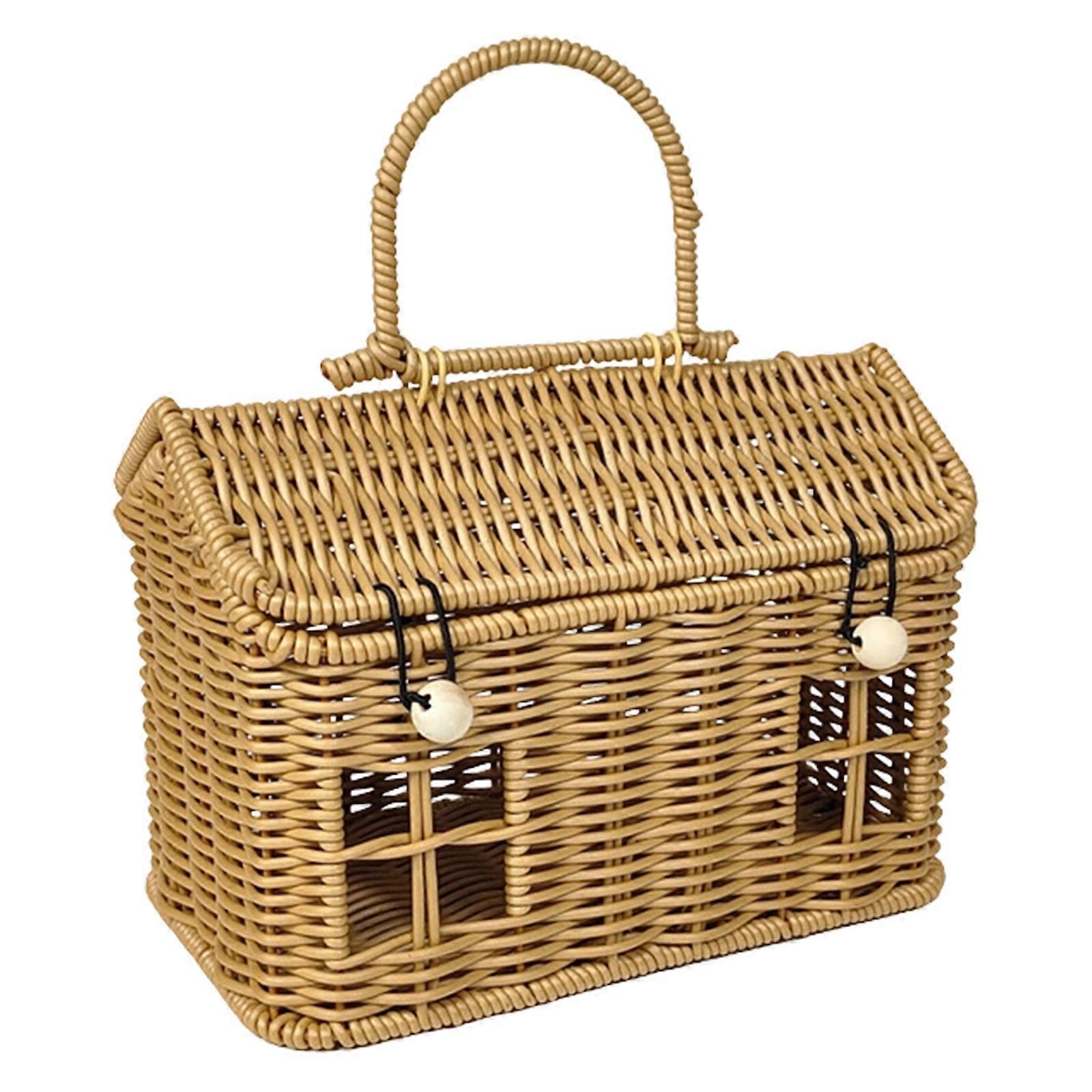 Creative House Shape Woven Rattan Storage Basket Featuring Portable Handle for Home Decors Picnics Gift User Friendly Materials Multicolor