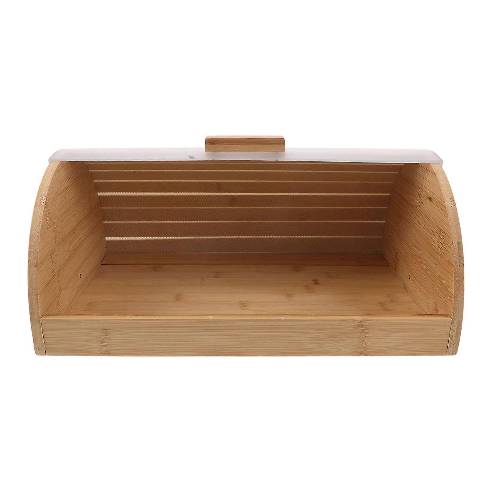 Khaki Bamboo Bread Box for Kitchen Countertop Roll-Top Storage Bin