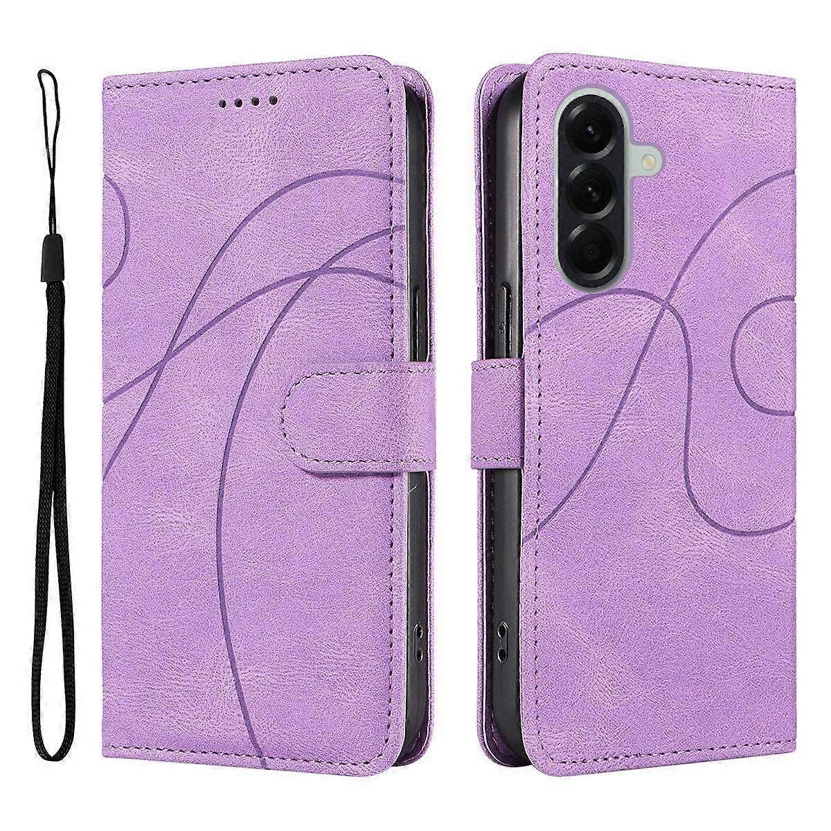 For Samsung Galaxy A57 Wallet Case Leather Phone Cover Stand with Curved Line Design