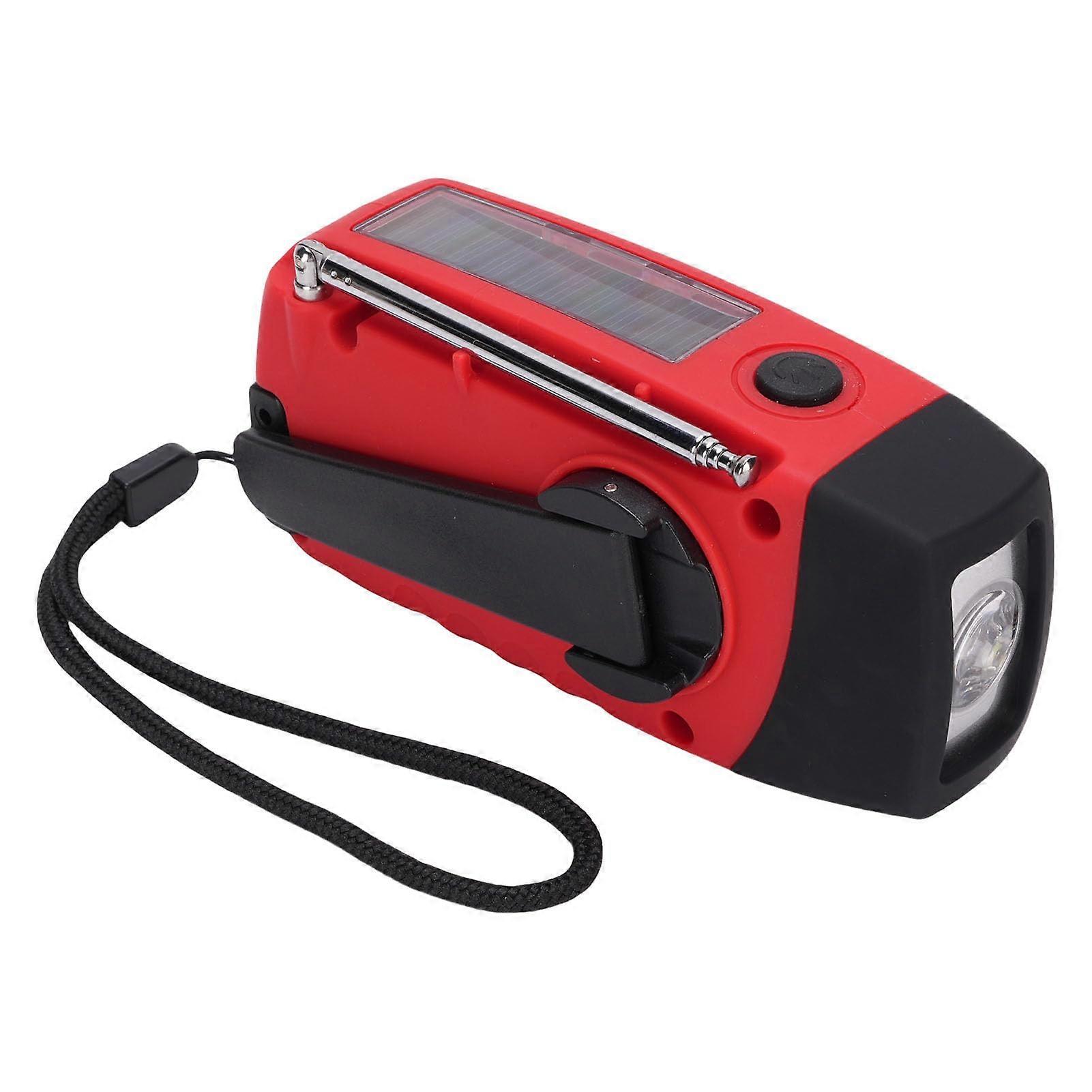 Hand Crank Emergency Radio Solar Weather Radio 2000mAh Power Bank Battery Powered Portable FM Radio Red