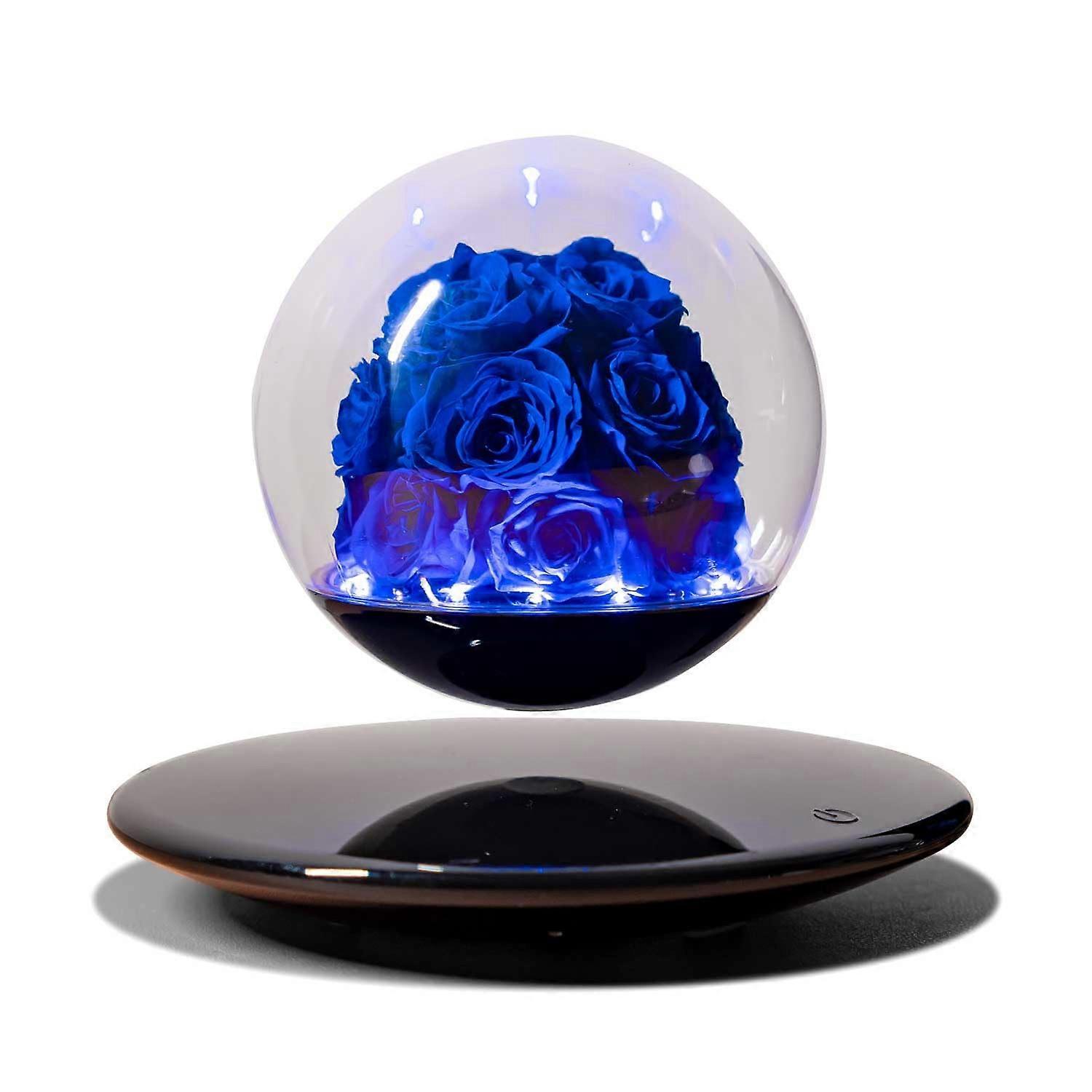 Magnetic Levitating Rose with LED Lights 360° Rotating Floating Preserved Blue Flower Romantic Gift