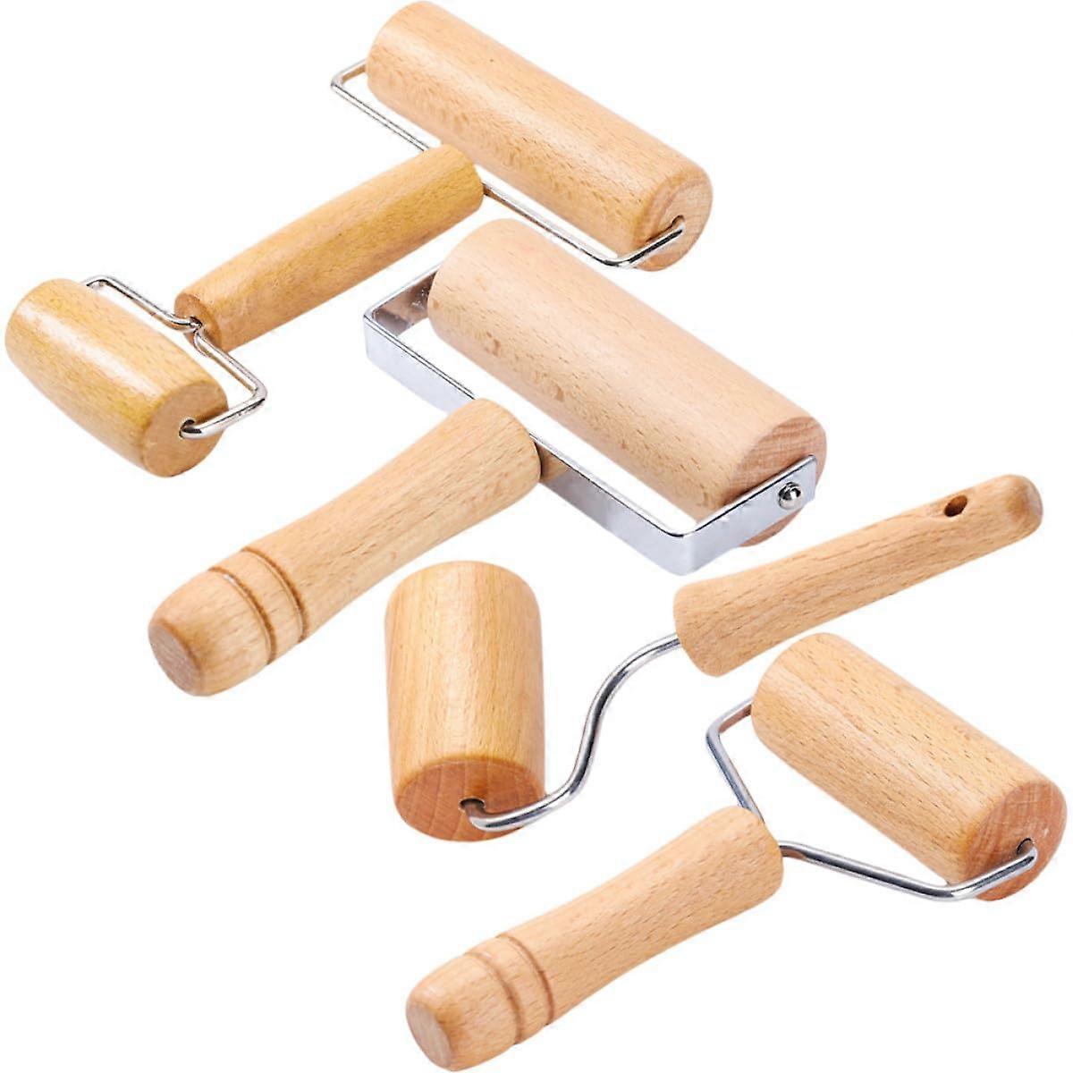 Wooden Rolling Pin Set 4pcs with Handles for Baking Pizza Pastry Dough, Durable NonSlip Design