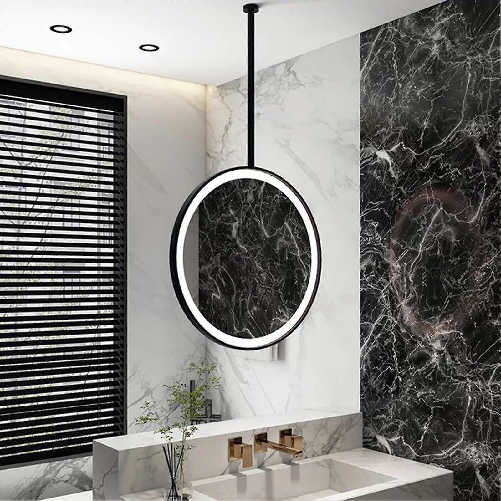 LED Vanity Mirror Round Hanging with Touch Control, 3Color Lighting, Ceiling Mount, 70cm Black Frame