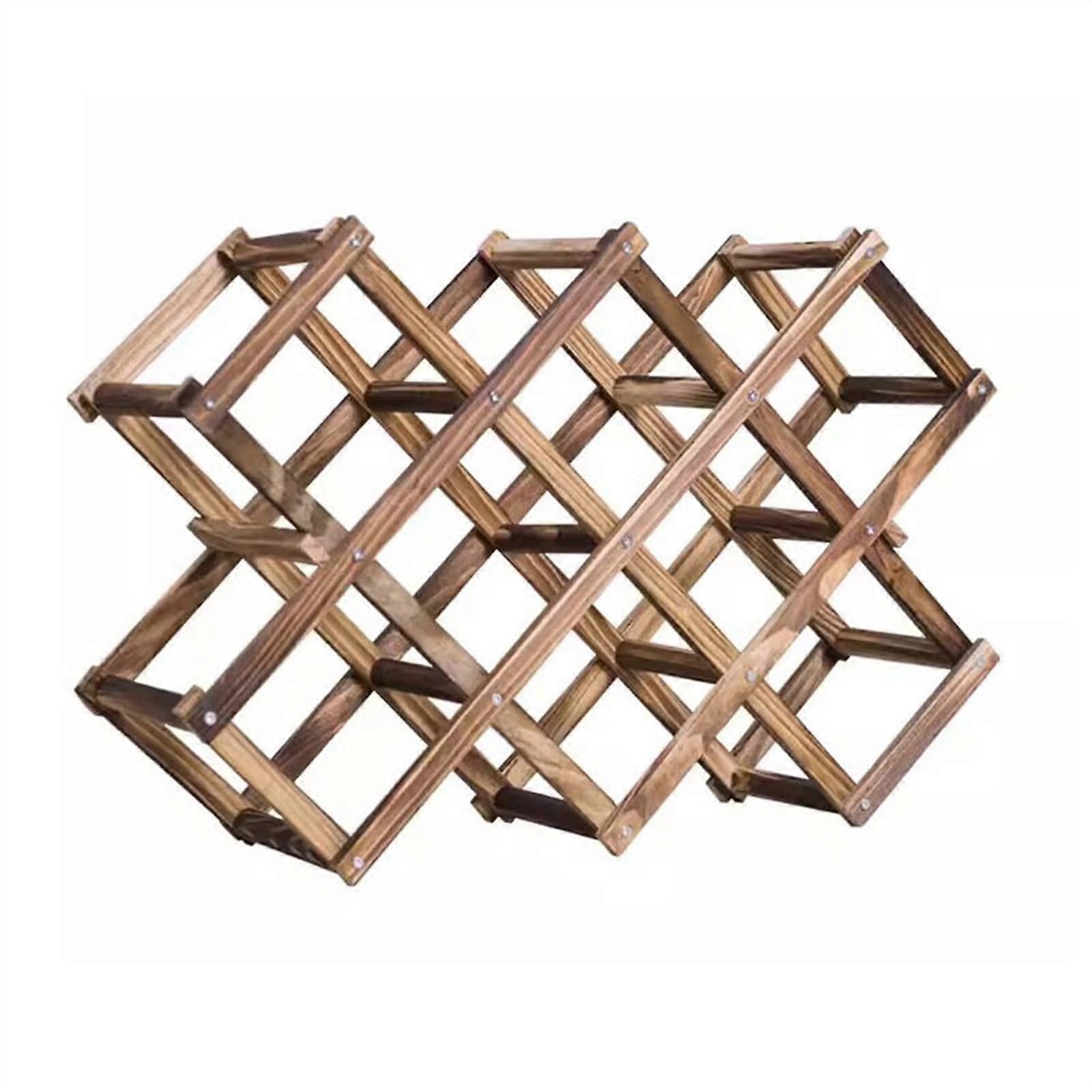 Wooden Wine Rack Foldable 10 Bottles Rustic MultiLayer Wine Bottle Holder Smooth Finish