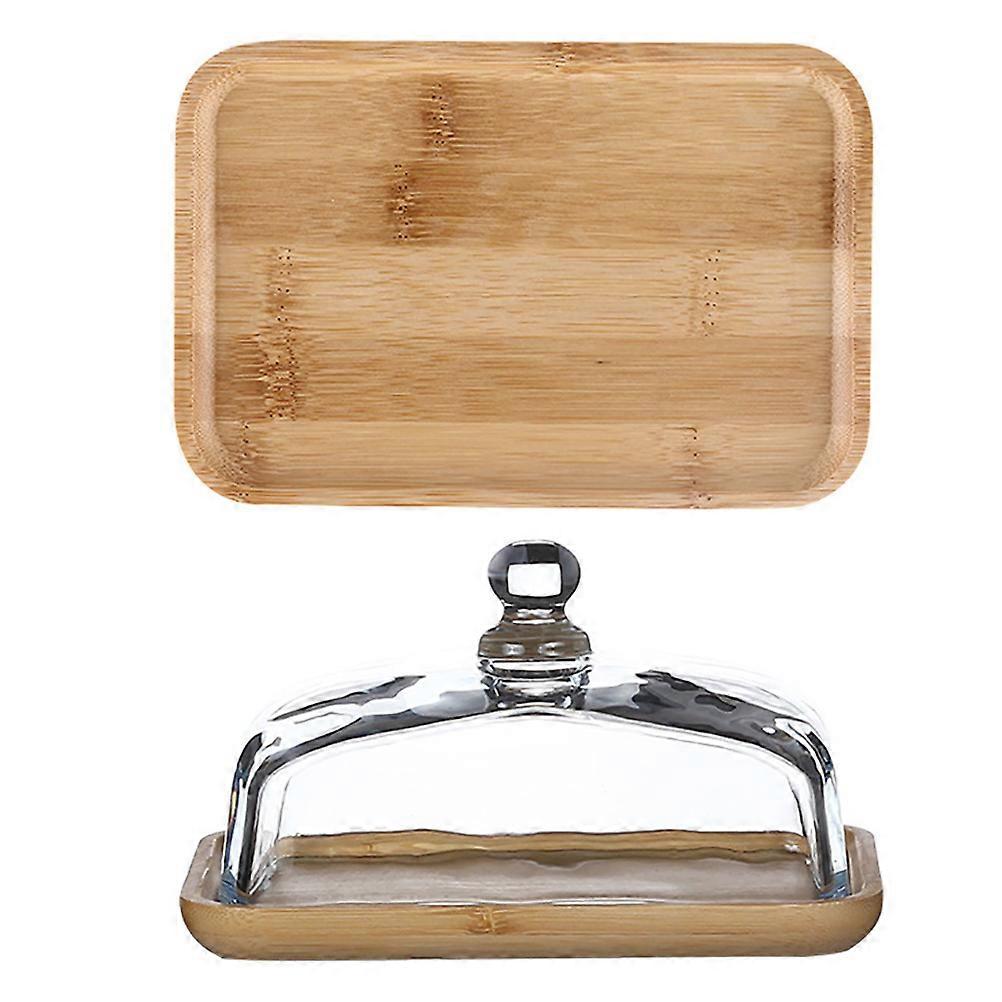 Cake Stand Bamboo with Glass Dome for Cake Use 1Set