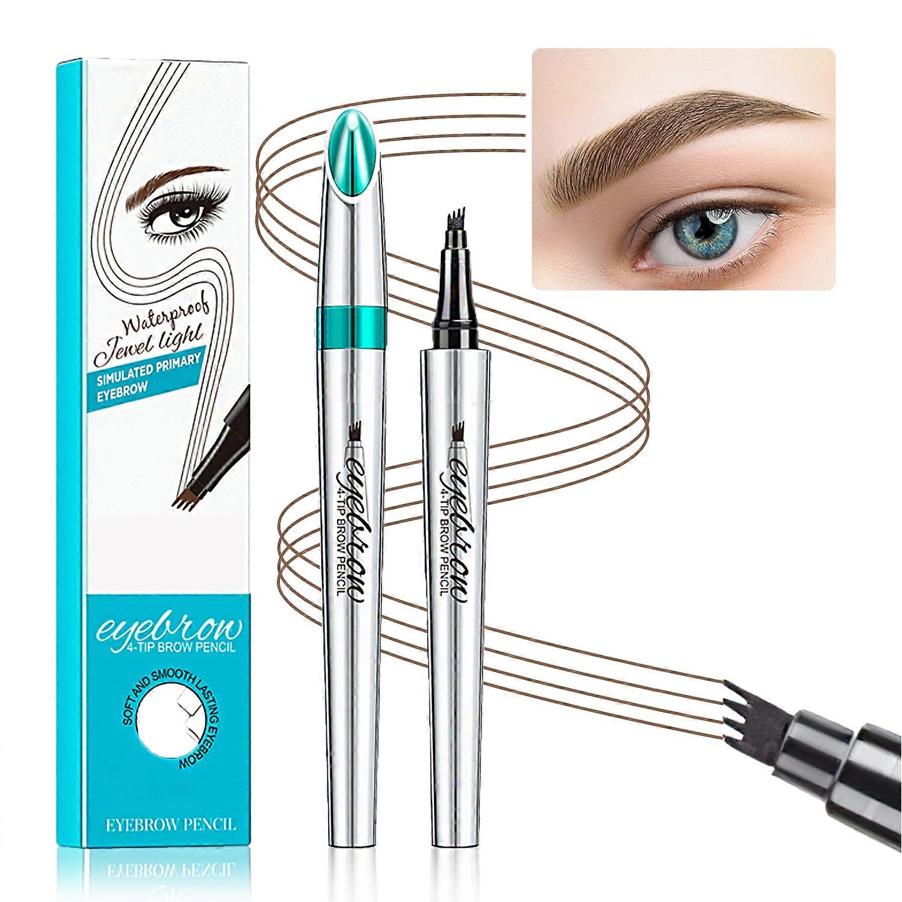 Waterproof Microblading Eyebrow Pen with 4 Fork Tip, Long Lasting Natural Brow Pencil Black