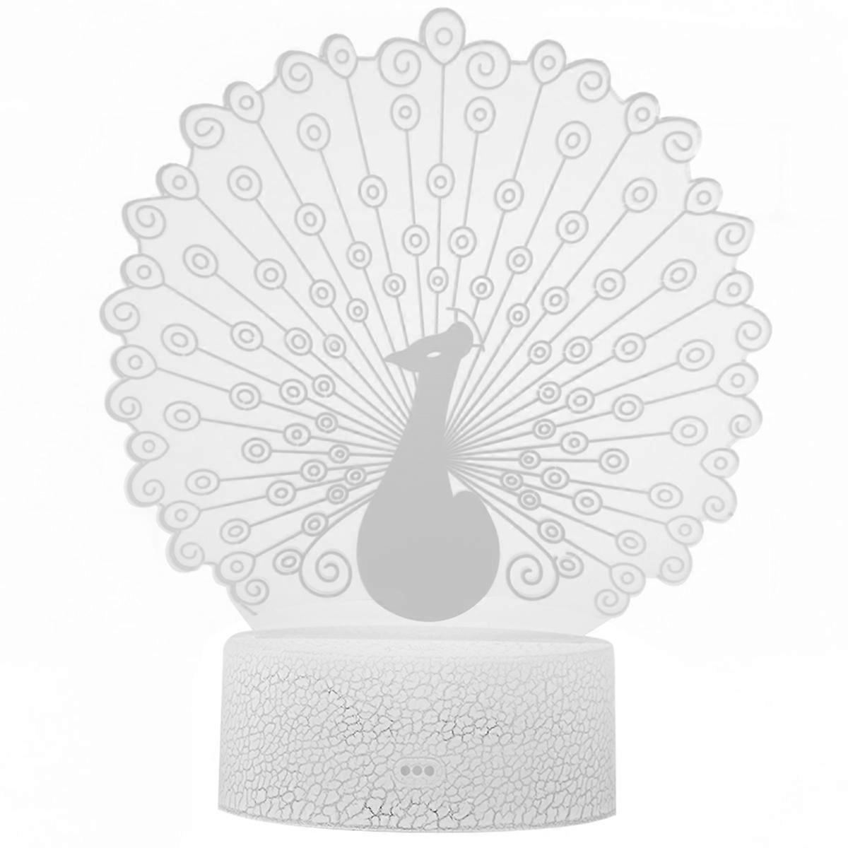 Peacock Shaped 3D Night Lamp Colorful Touch LED Light 3Pcs