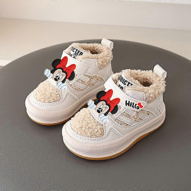 Disney Mickey Mouse Baby Plus Fleece Casual Shoes Winter kid Cotton Shoes Girl Lamb Wool Warm Toddler Shoes Infant Soft Sole Boy