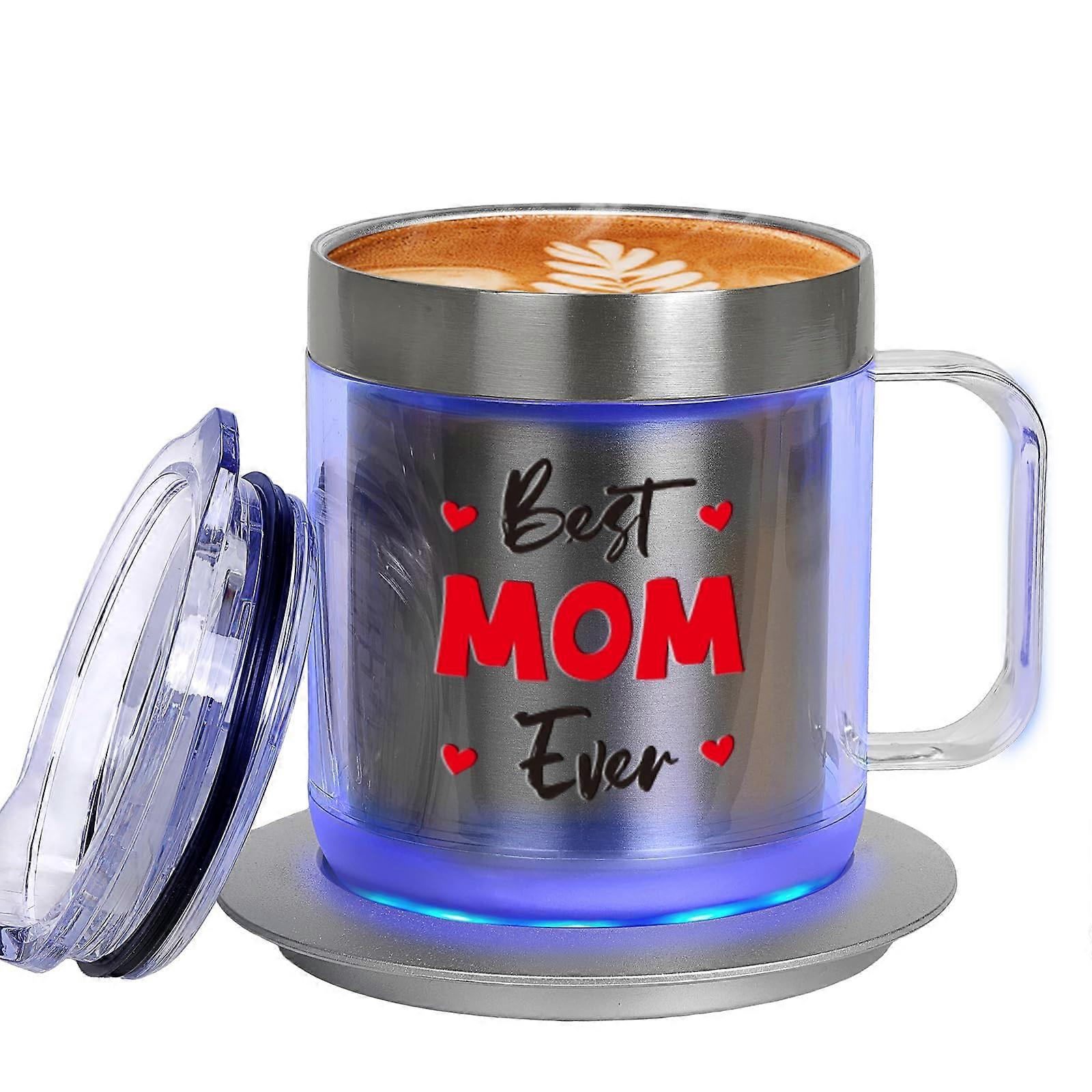 Self Heating Mug with Temperature Control, USB Coffee Cup Warmer, 12oz Silver Mom Gift