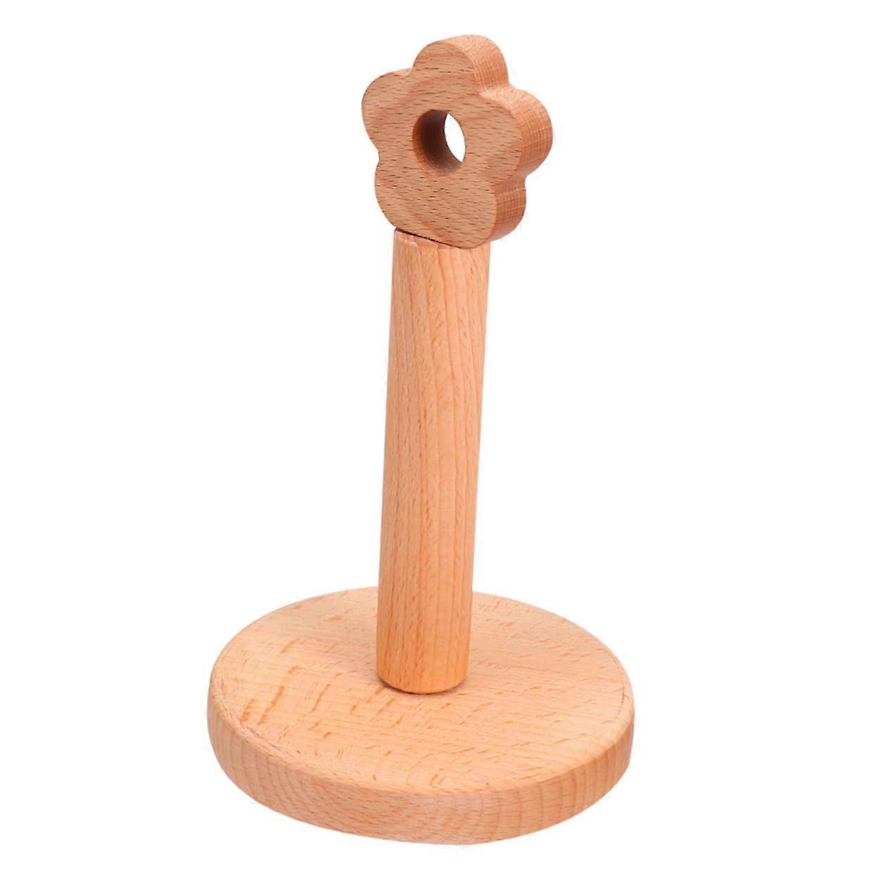 Wood Paper Towel Holder Solid Beechwood Vertical Stand SpaceSaving Easy Load for Kitchen Bathroom