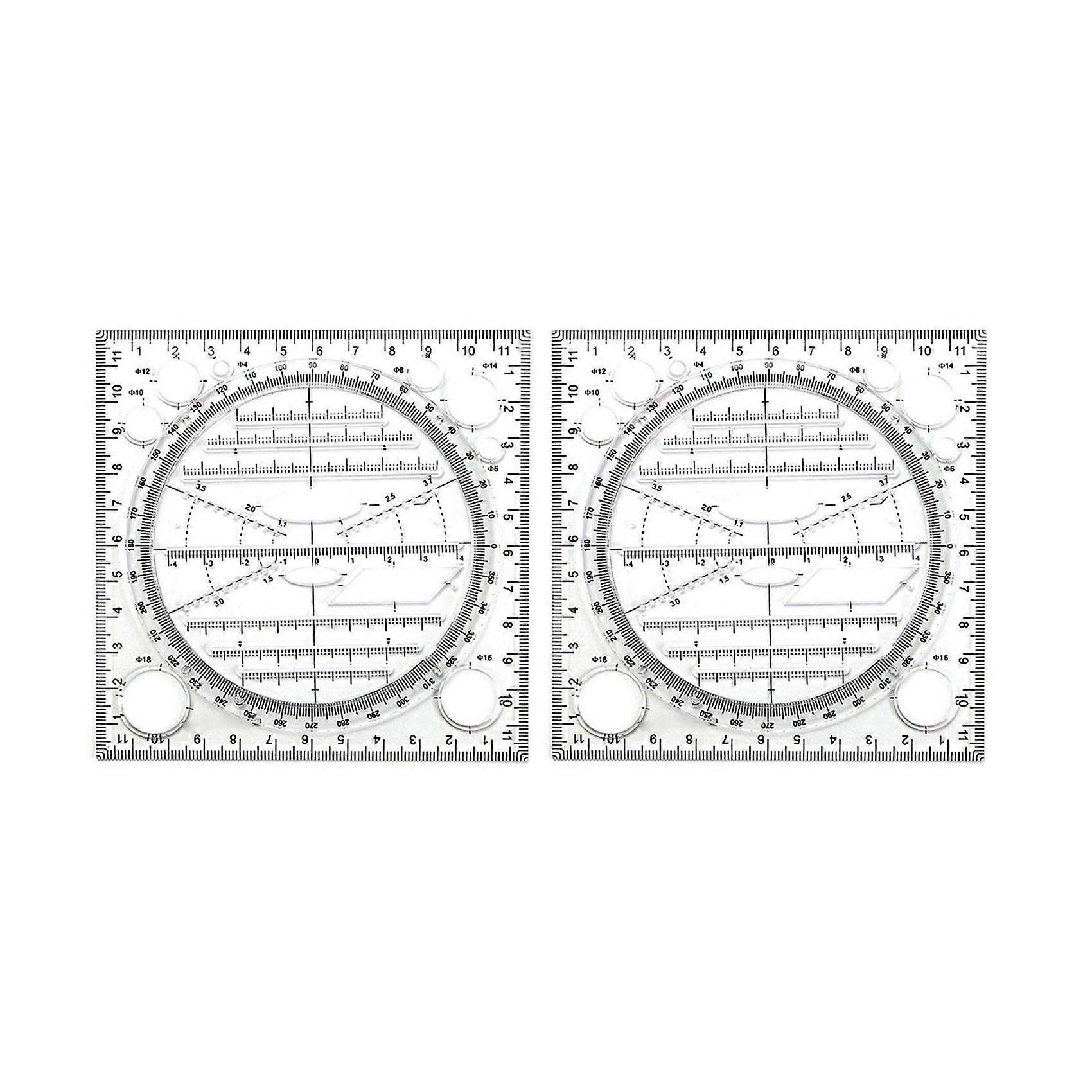 2X Multifunctional Circle Drawing Template, Geometric Drawing Tool, Measuring Ruler, Rotatable Angle