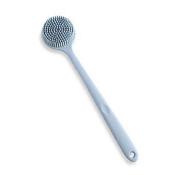 Silicone Body Brush with Long Handle, DualSided Exfoliating Back Scrubber and Massage, Blue