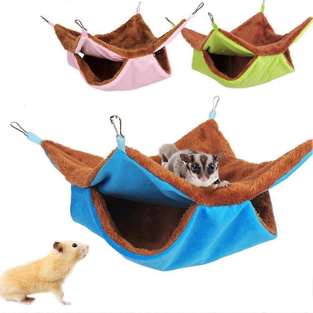 Small Pet Hammock Double Layer Warm Bed for Rat Guinea Pig Hamster Squirrel Cage Pink S