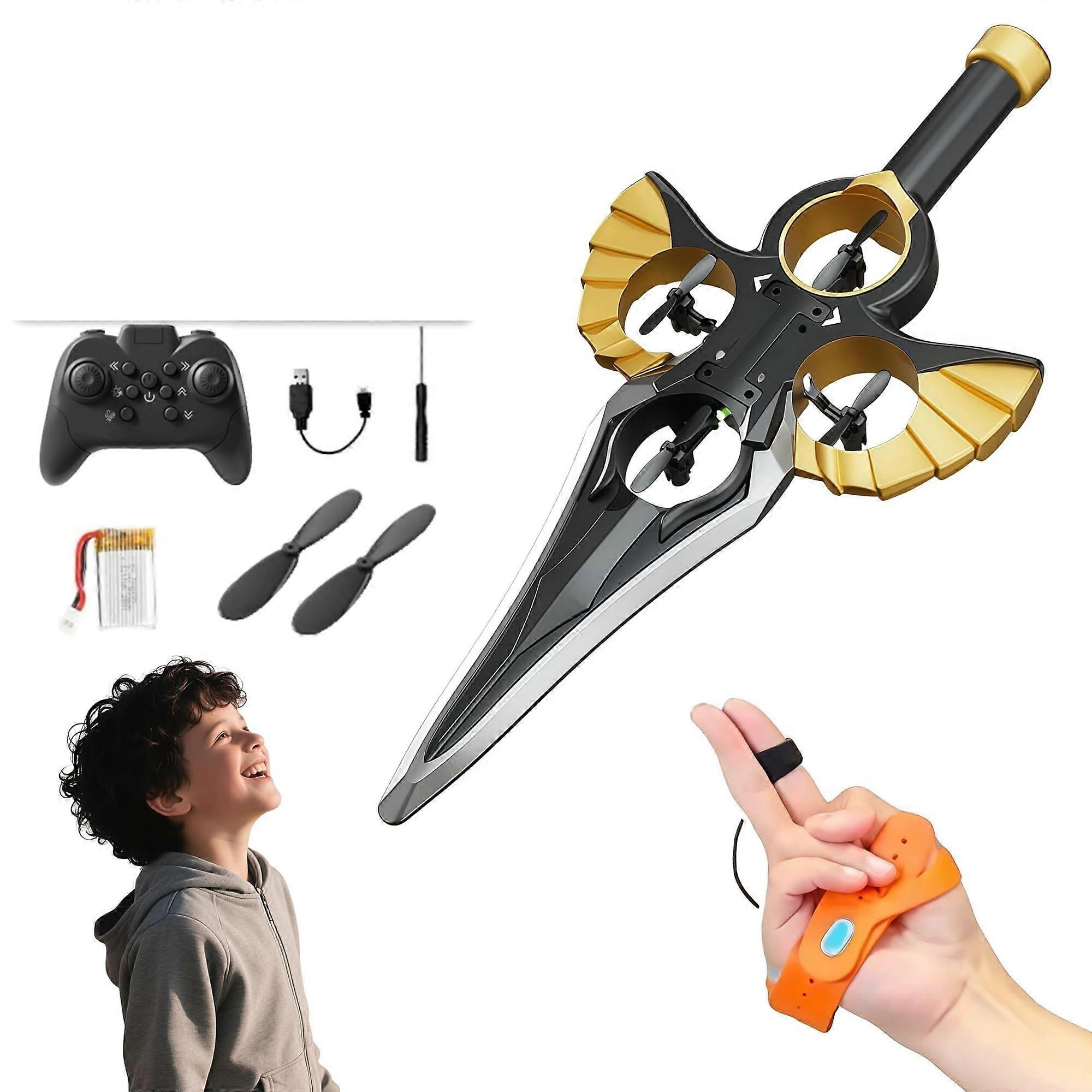 Flying Sword RC Airplane with Autopilot, 3Speed Stunt Glider, Gesture and Controller Modes, Gold