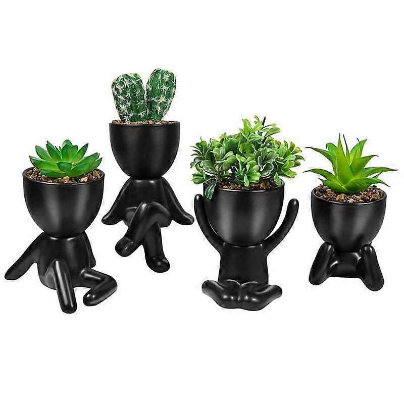 4PC Artificial Planters, Mini Potted Ceramic Deco