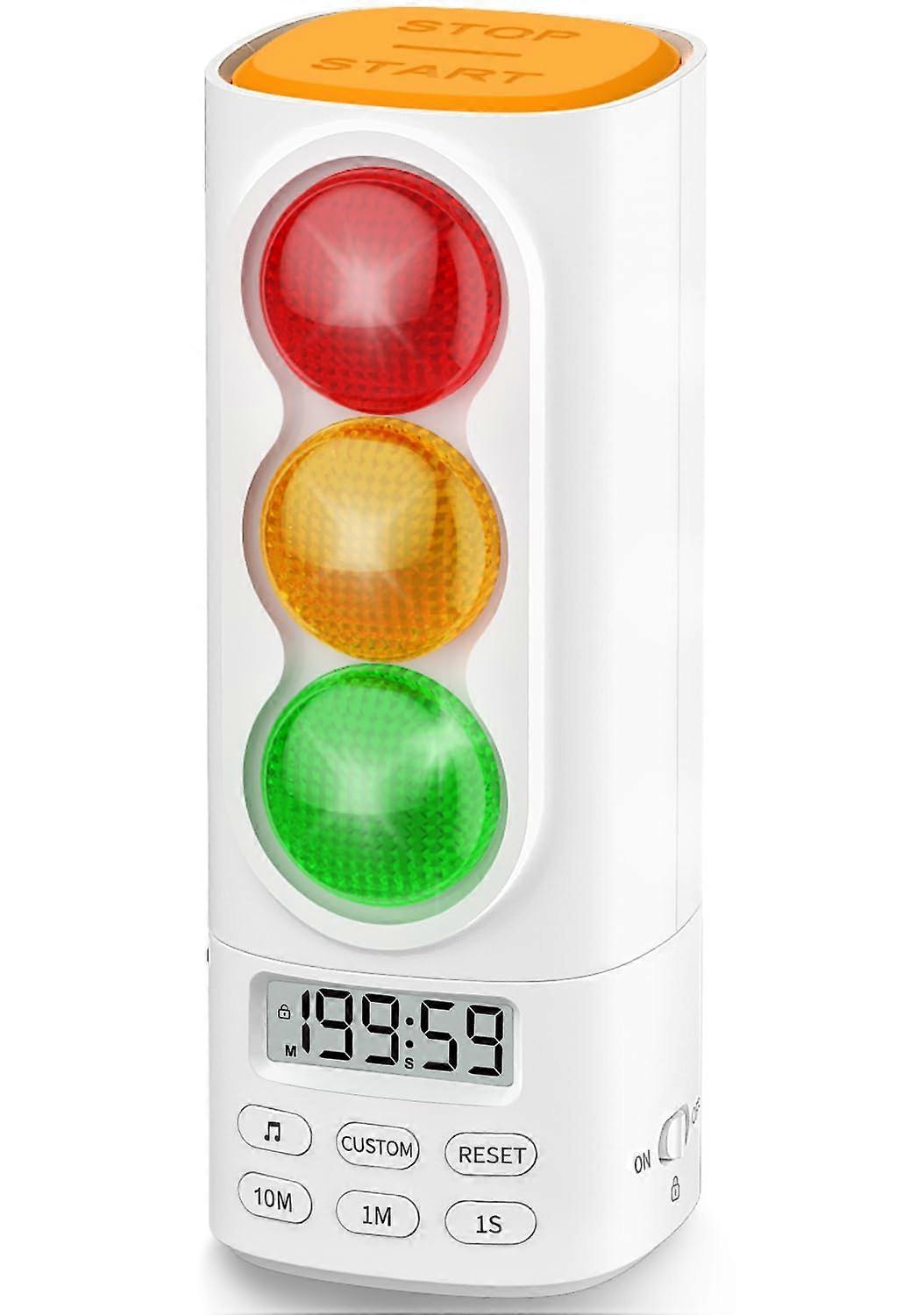 Visual Countdown Traffic Light Timer for Kids Classroom, USBC Rechargeable, Adjustable Volume, Memory Function, White