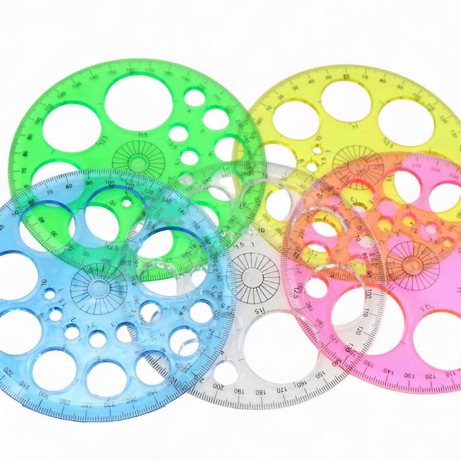 5 Pcs Circle Template Ruler 360 Degree Protractor Math Geometry Drawing Stencil for Students