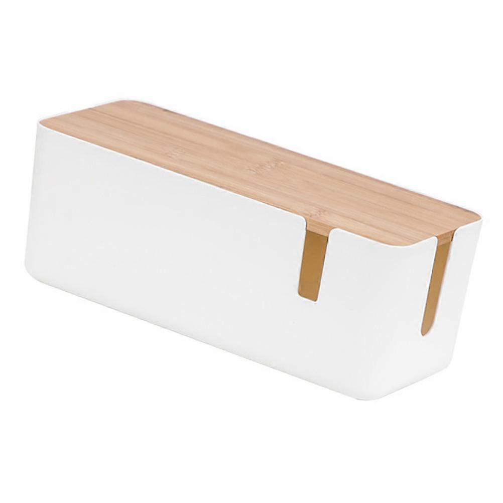 Electric Data Cable Storage Box with Bamboo Lid for Tidy Wire Setup
