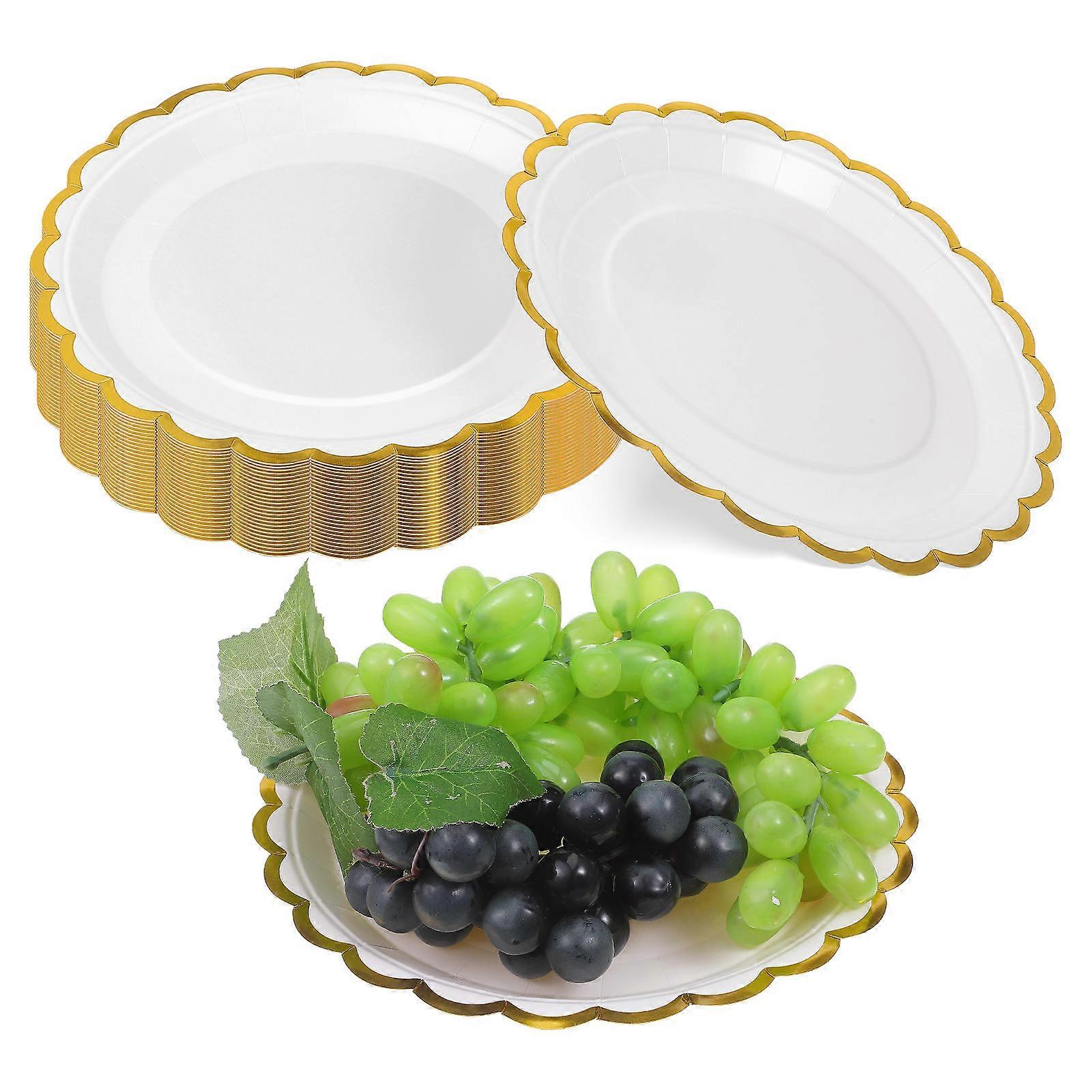 Pappteller mit Blumenmuster, 50 Stück, weiß