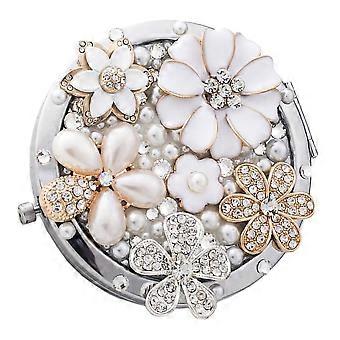 Decorative Compact Mirror Metal Glass Folding Mirror Exquisite Magnification Mirror Travel Mirror Compact Portable Mini Makeup Mirror
