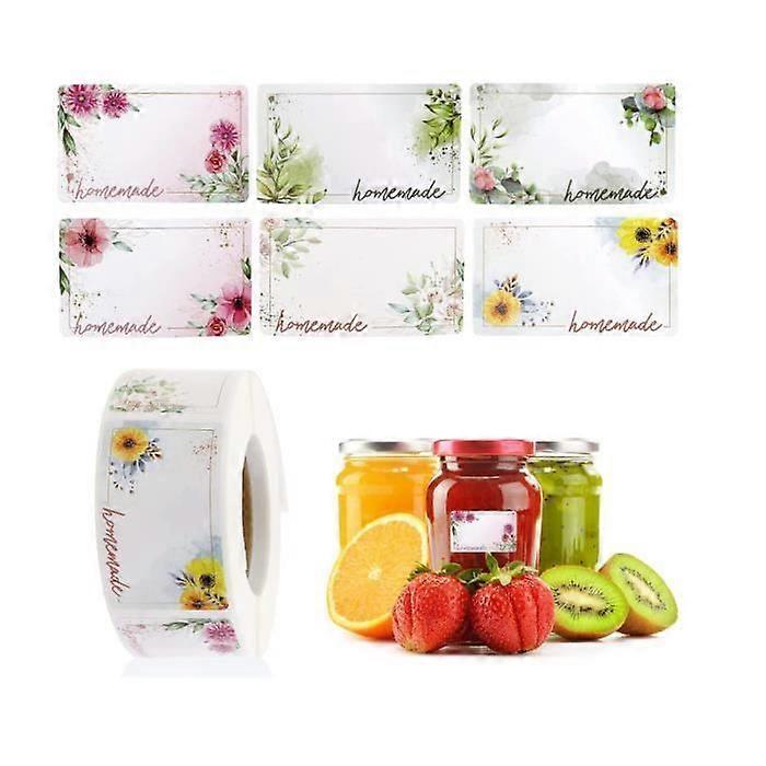 Jam Labels - Rectangle Flower Sticker - 500 pieces - White