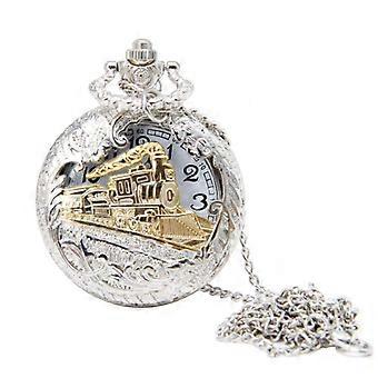 QingHai Taschenuhr Dampflok Lokomotive Legierung Quarz Uhrwerk Kette Halskette Uhr zur Sammlung