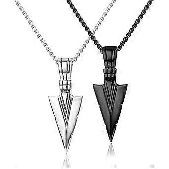 KATEA en acier inoxydable pendentif collier pour hommes garçons cool pointe de lance pointe de flèche pendentif chaîne collier ensemble noir et ton argent
